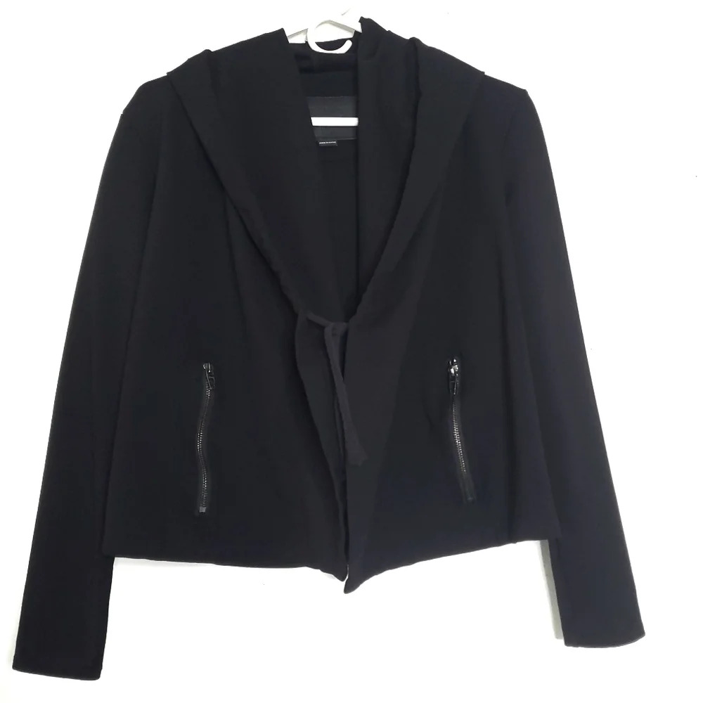 Blanknyc Cardigan Size Small Black Open Front Cropped Hooded Moto Jacket Biker